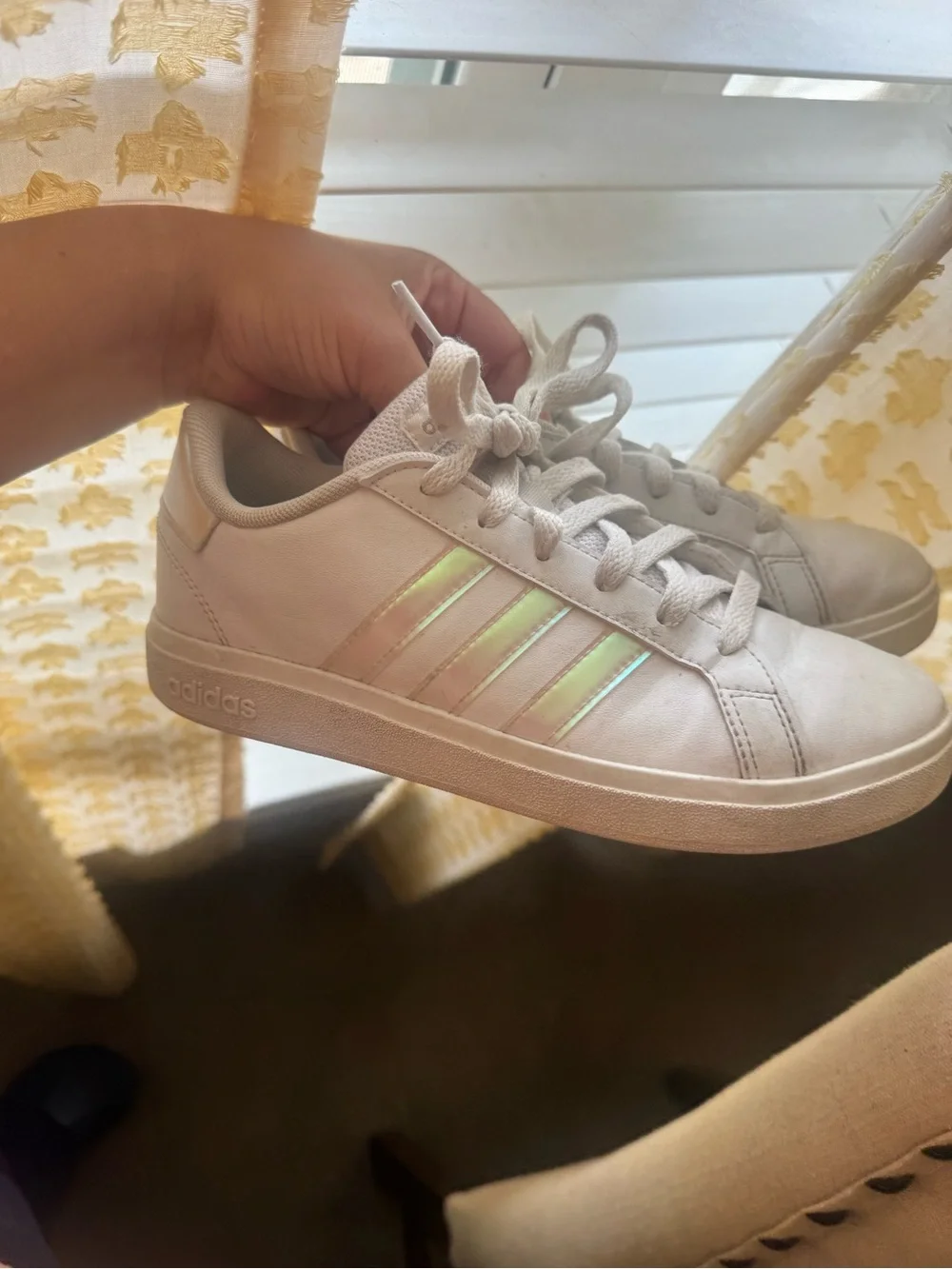 adidas White Sneakers with Iridescent Stripes